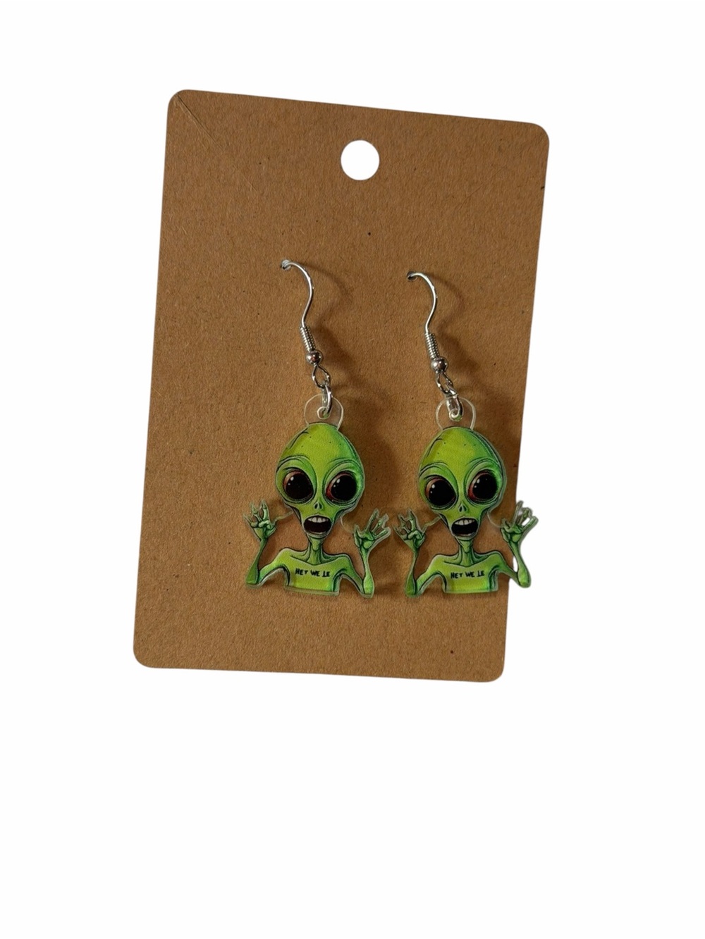Green Alien Dangle Earrings - Playful Green Alien Hook Earrings
